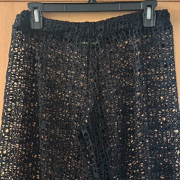 Haebaragi Women’s Mesh Crochet Sheer Wide Leg Pants Swim Coverup Black S-M - Picture 6 of 8